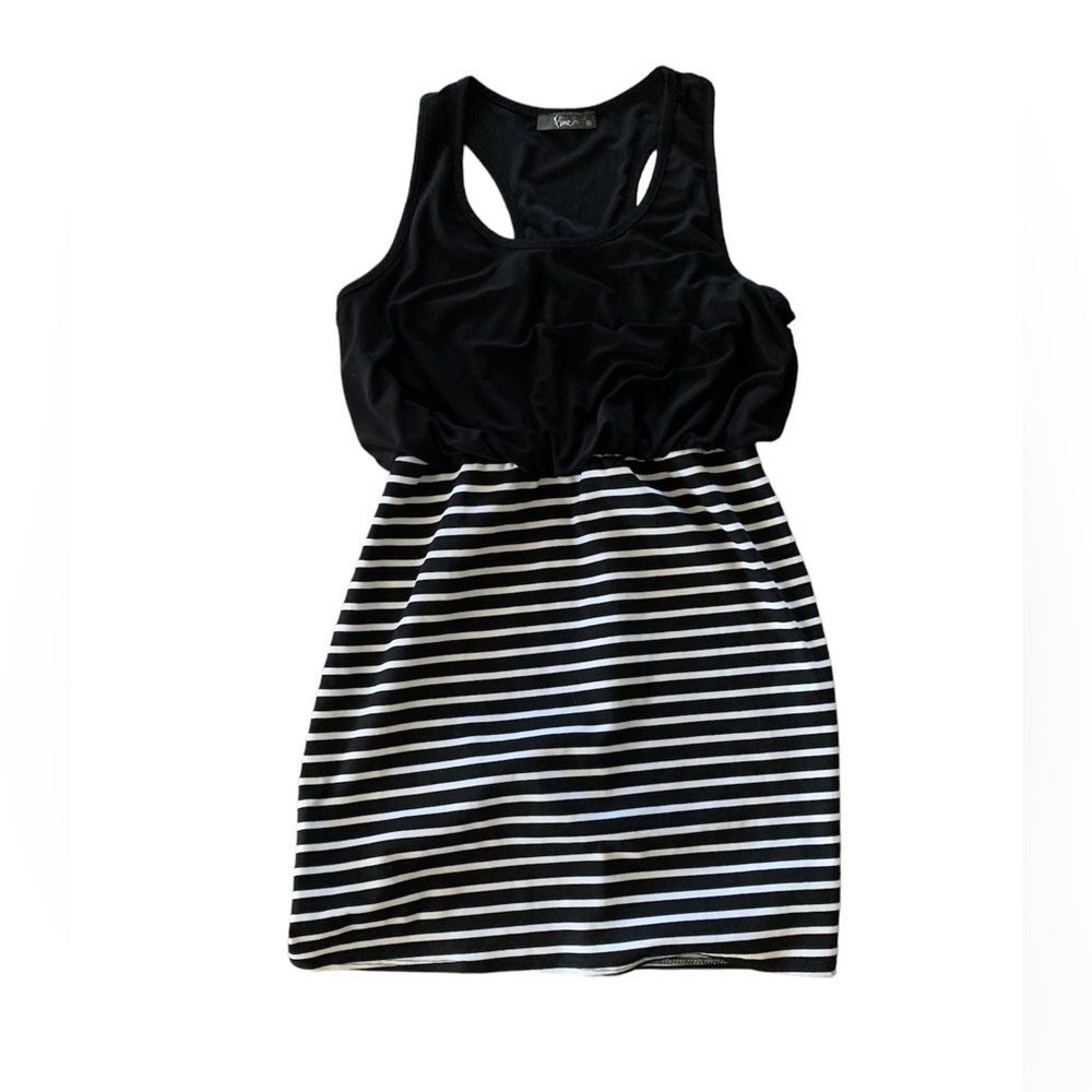 Pinc Black White Striped Bodycon Midi‎ Dress Racerback Sleeveless J-11756 XL